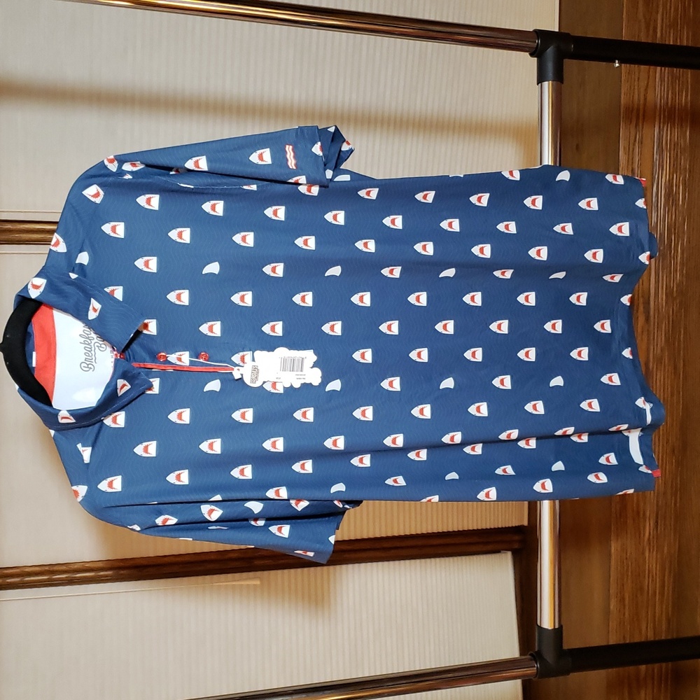RSVLTS "Chomp" Shark Print All-Day Polo Large. Nwt. Breakfast Balls - Picture 7 of 9